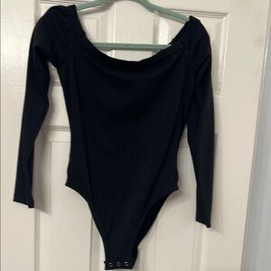 AMPERSAND AVE Black Bodysuit Scoop Neck Long Sleeves